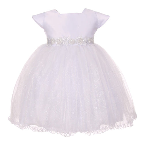 RainKids Baby Girls White Sparkly Tulle Cape Bonnet Christening Dress 0-24M - SophiasStyle.com