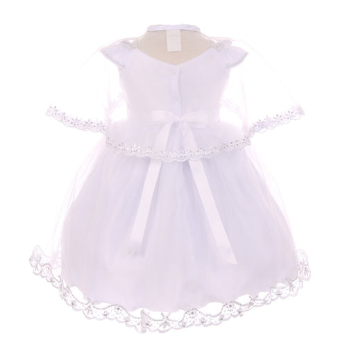 RainKids Baby Girls White Virgin Mary Detail Bonnet Cape Christening Dress 3-24M - SophiasStyle.com