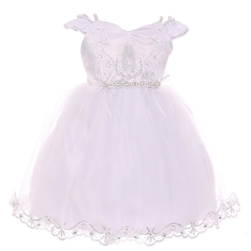 RainKids Baby Girls White Virgin Mary Detail Bonnet Cape Christening Dress 3-24M - SophiasStyle.com