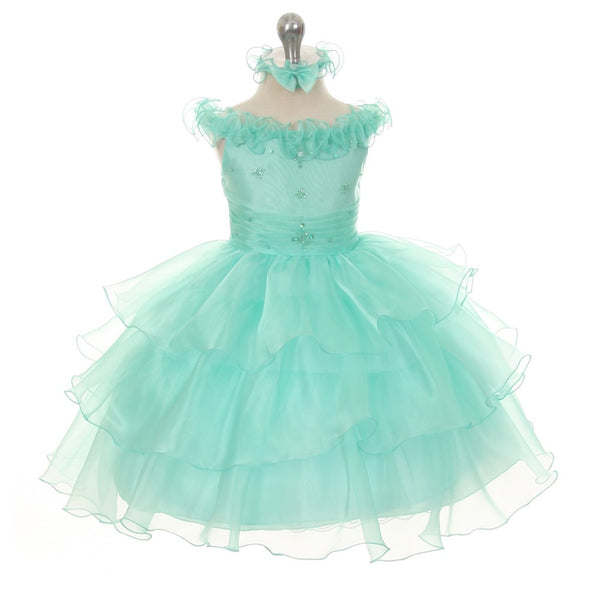 Rain Kids Baby Girls Mint Organza Off Shoulder Flower Girl Dress 6-24M - SophiasStyle.com