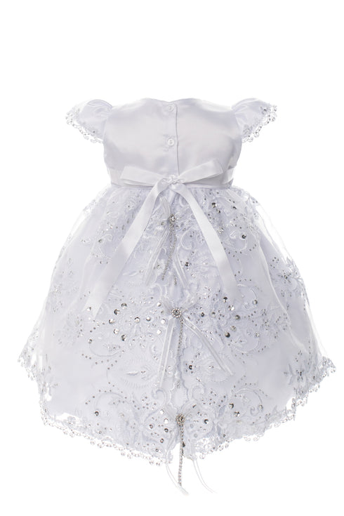 Rain Kids Baby Girls White Rhinestone Lace Virgin Mary Baptism Dress NB-24M - SophiasStyle.com