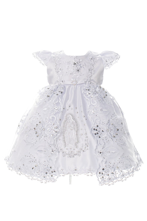 Rain Kids Baby Girls White Rhinestone Lace Virgin Mary Baptism Dress NB-24M - SophiasStyle.com