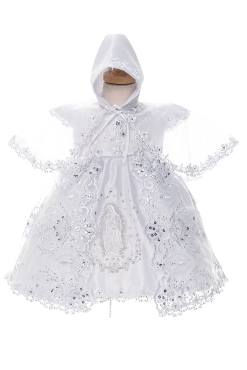 Rain Kids Baby Girls White Rhinestone Lace Virgin Mary Baptism Dress NB-24M - SophiasStyle.com