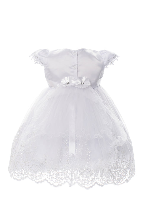 Rain Kids Baby Girls White Beaded Lace Tulle Train Cape Baptism Dress NB-24M - SophiasStyle.com