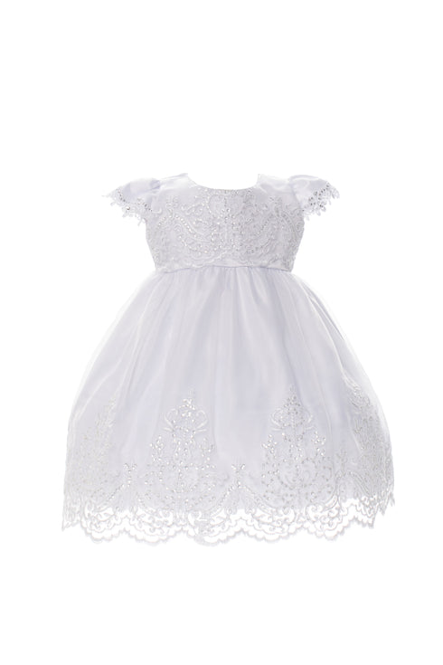 Rain Kids Baby Girls White Beaded Lace Tulle Train Cape Baptism Dress NB-24M - SophiasStyle.com