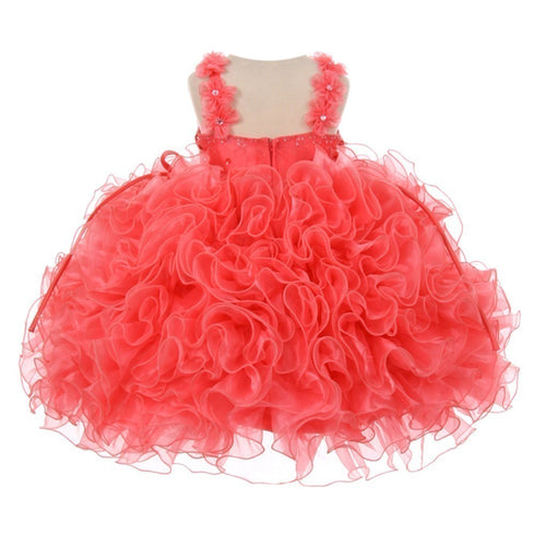 RainKids Little Girls Coral Beaded Cascade Ruffle Organza Pageant Dress 2-6 - SophiasStyle.com