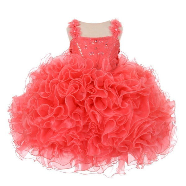 RainKids Little Girls Coral Beaded Cascade Ruffle Organza Pageant Dress 2-6 - SophiasStyle.com