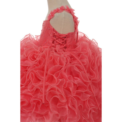 RainKids Little Girls Coral Beaded Cascade Ruffle Organza Pageant Dress 2-6 - SophiasStyle.com