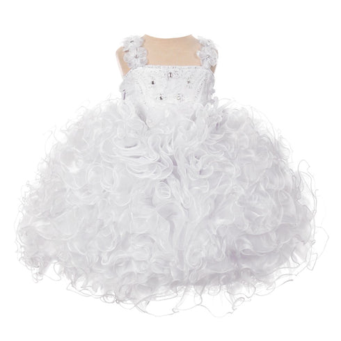 RainKids Little Girls White Beaded Cascade Ruffle Organza Pageant Dress 2-6 - SophiasStyle.com