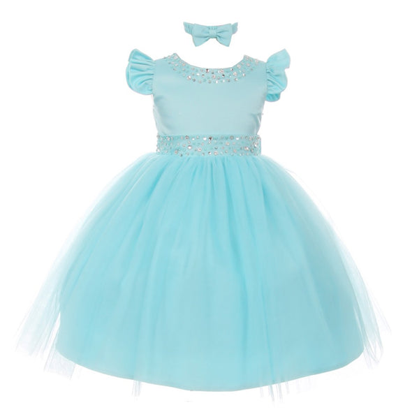 Rain Kids Little Girls Aqua Rhinestone Pearl Accent Headband Easter Dress 2-4T - SophiasStyle.com