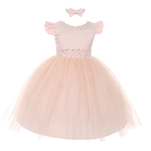 Rain Kids Baby Girls Blush Rhinestone Pearl Accent Headband Easter Dress 6-24M - SophiasStyle.com