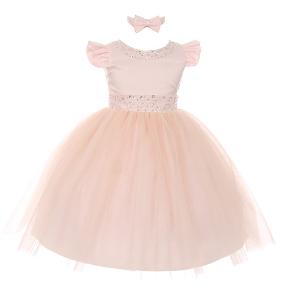 Rain Kids Little Girls Blush Rhinestone Pearl Accent Headband Easter Dress 2-4T - SophiasStyle.com