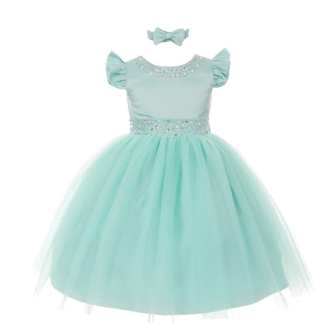 Rain Kids Little Girls Mint Rhinestone Pearl Accent Headband Easter Dress 2-4T - SophiasStyle.com