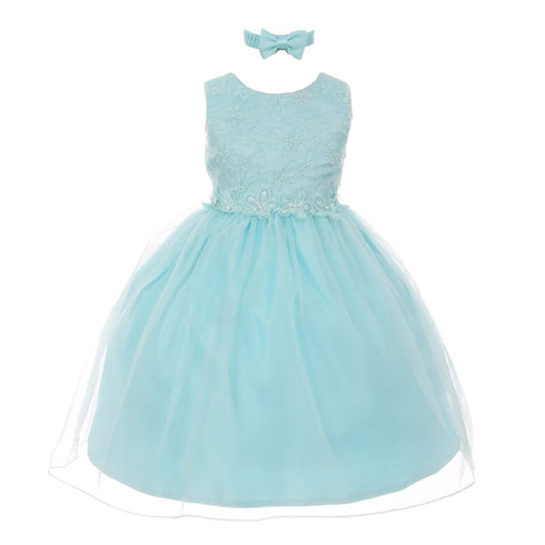 Rain Kids Little Girls Aqua Floral Trim Organza Overlay Flower Girl Dress 2-4T - SophiasStyle.com