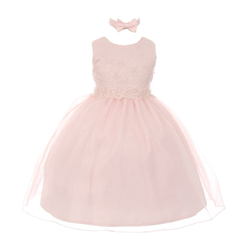 Rain Kids Little Girls Blush Floral Trim Organza Overlay Flower Girl Dress 2-4T - SophiasStyle.com