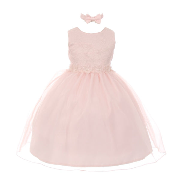 Rain Kids Baby Girls Blush Floral Trim Organza Flower Girl Easter Dress 6M - SophiasStyle.com
