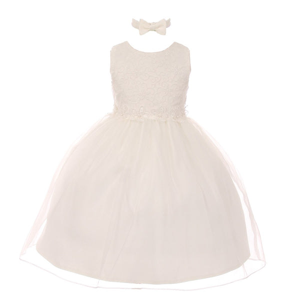 Rain Kids Baby Girls Ivory Floral Trim Organza Overlay Flower Girl Dress 6-24M - SophiasStyle.com