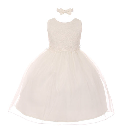 Rain Kids Little Girls Ivory Floral Trim Organza Overlay Flower Girl Dress 2-4T - SophiasStyle.com