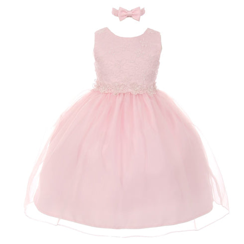 Rain Kids Little Girls Pink Floral Trim Organza Overlay Flower Girl Dress 2-4T - SophiasStyle.com
