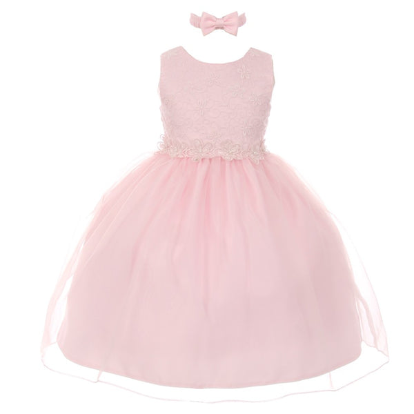 Rain Kids Little Girls Pink Floral Trim Organza Overlay Flower Girl Dress 2-4T - SophiasStyle.com