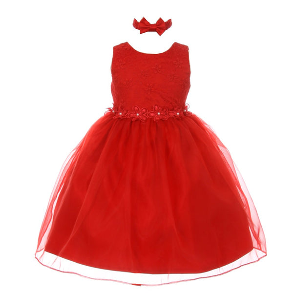 Rain Kids Little Girls Red Floral Trim Organza Overlay Flower Girl Dress 2-4T - SophiasStyle.com