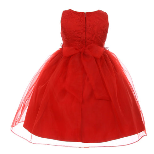 Rain Kids Baby Girls Red Floral Trim Organza Flower Girl Easter Dress 6-24M - SophiasStyle.com