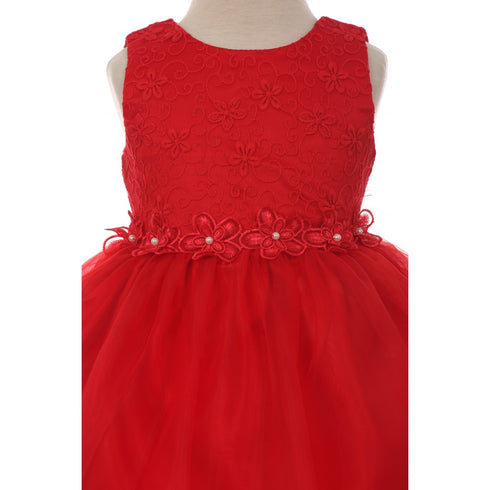 Rain Kids Baby Girls Red Floral Trim Organza Flower Girl Easter Dress 6-24M - SophiasStyle.com