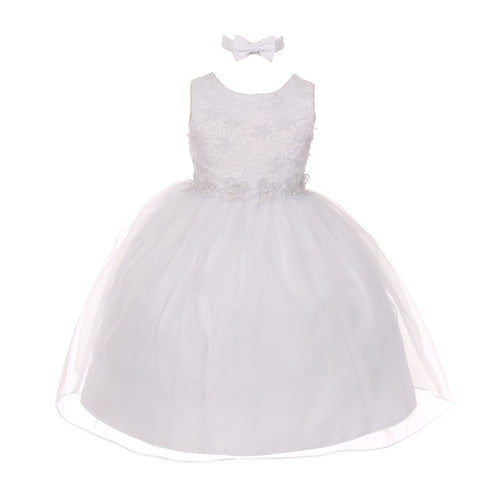 Rain Kids Baby Girls White Floral Trim Organza Overlay Flower Girl Dress 6-24M - SophiasStyle.com