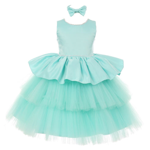 RainKids Baby Girls Aqua Rhinestone Satin Tulle Party Flower Girl Dress 6-24M - SophiasStyle.com