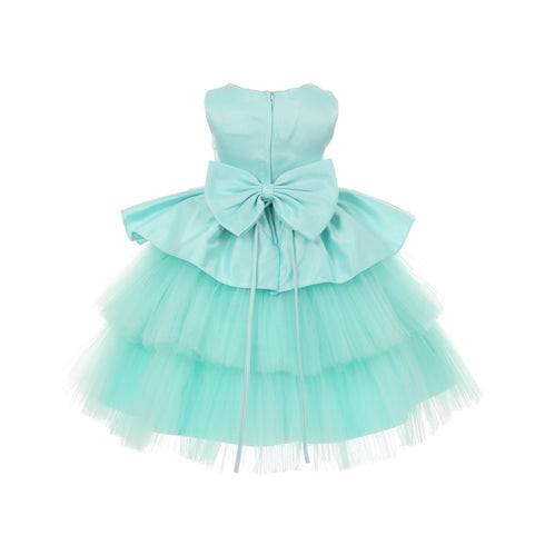 RainKids Little Girls Aqua Rhinestone Satin Tulle Party Flower Girl Dress 2-4T - SophiasStyle.com