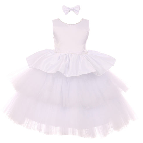 RainKids Baby Girls White Rhinestone Satin Tulle Party Flower Girl Dress 6-24M - SophiasStyle.com