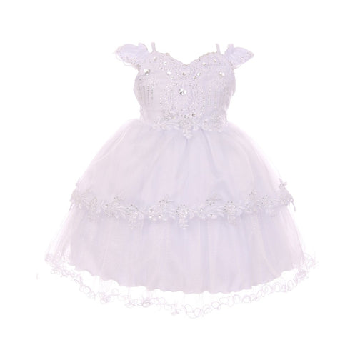 RainKids Baby Girls White Organza Tulle Bonnet Cape Christening Dress 3-24M - SophiasStyle.com