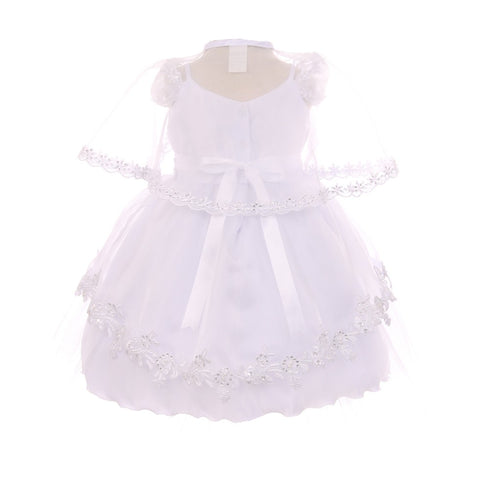 RainKids Baby Girls White Off-Shoulder Bonnet Cape Christening Dress 3-24M - SophiasStyle.com