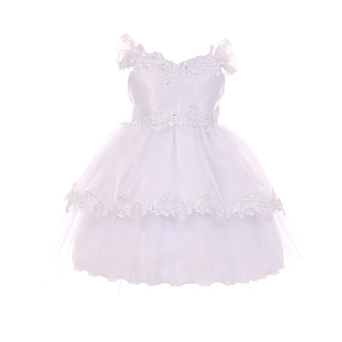 RainKids Baby Girls White Off-Shoulder Bonnet Cape Christening Dress 3-24M - SophiasStyle.com