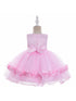 Little Girls Pink Bow Waist Floral Appliques Flower Girl Dress 2T-4T - SophiasStyle.com