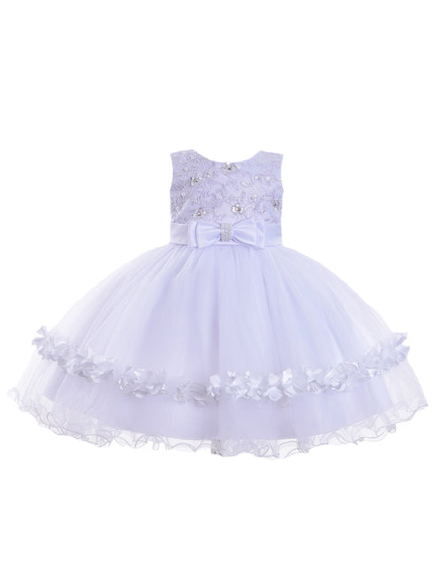 Baby Girls White Bow Waist Floral Appliques Flower Girl Dress 6-24 Months - SophiasStyle.com
