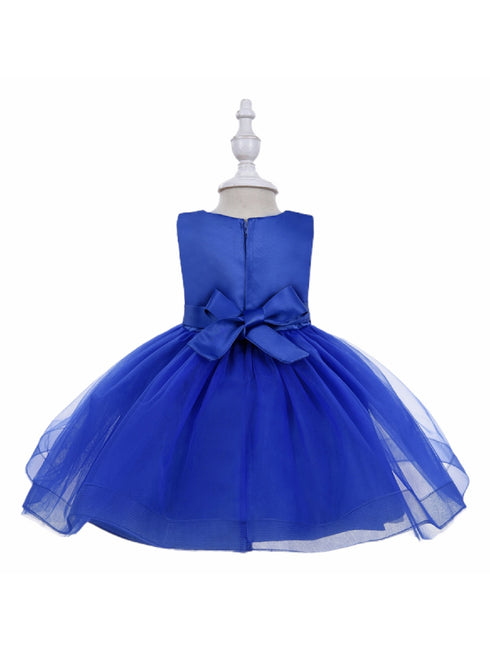 Little Girls Royal Blue Bow Floral Appliques Tulle Flower Girl Dress 2T-4T - SophiasStyle.com
