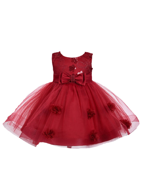 Little Girls Burgundy Bow Floral Appliques Tulle Flower Girl Dress 2T-4T - SophiasStyle.com