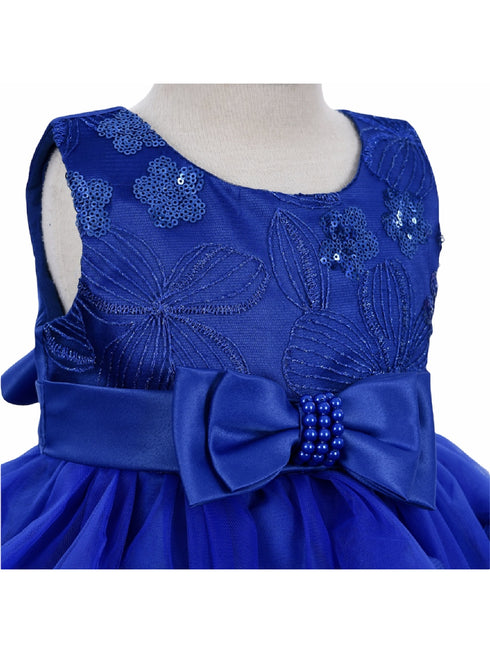 Little Girls Royal Blue Bow Floral Appliques Tulle Flower Girl Dress 2T-4T - SophiasStyle.com