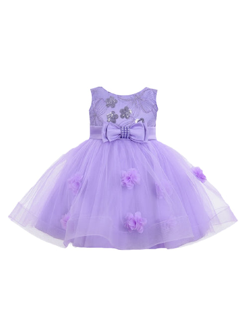 Baby Girls Lilac Bow Floral Appliques Tulle Flower Girl Dress 6-24 Months - SophiasStyle.com