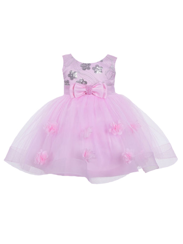 Little Girls Pink Bow Floral Appliques Tulle Flower Girl Dress 2T-4T - SophiasStyle.com