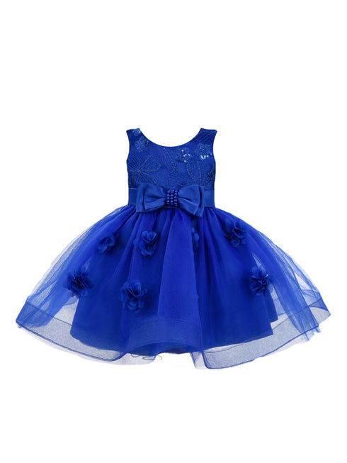 Little Girls Royal Blue Bow Floral Appliques Tulle Flower Girl Dress 2T-4T - SophiasStyle.com