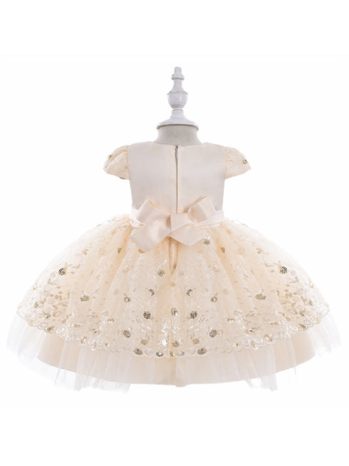 Baby Girls Champagne Sequin Embroidery Cape Sleeve Flower Girl Dress 6-24 Months - SophiasStyle.com