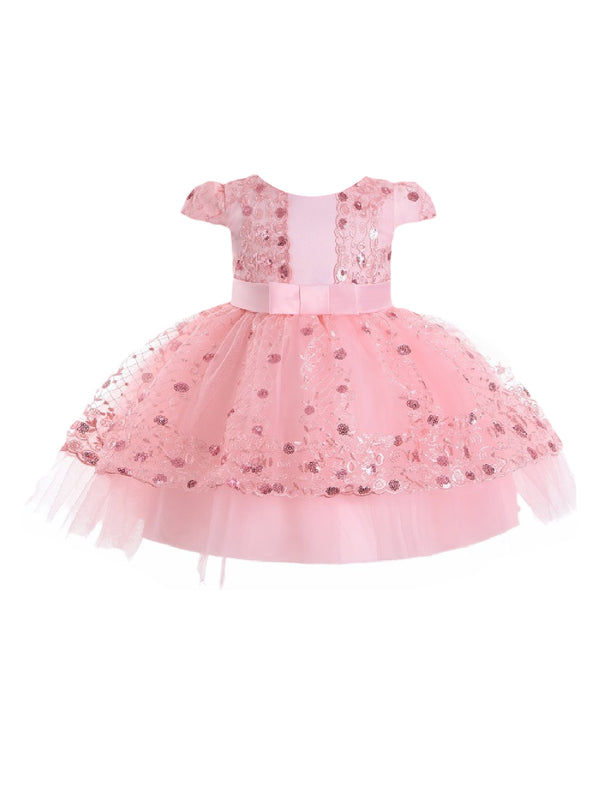 Baby Girls Blush Sequin Embroidery Cape Sleeve Flower Girl Dress 6-24 Months - SophiasStyle.com