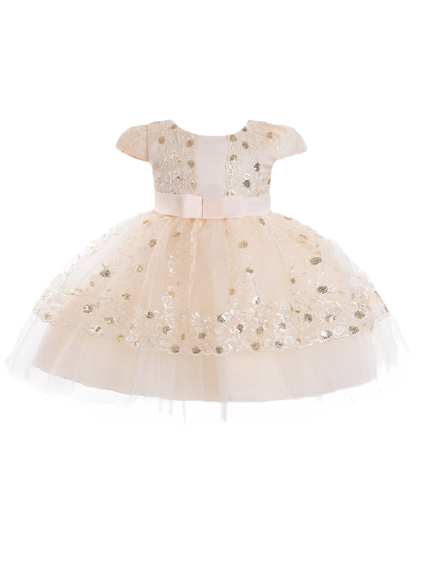 Little Girls Champagne Sequin Embroidery Cape Sleeve Flower Girl Dress 2T-4T - SophiasStyle.com