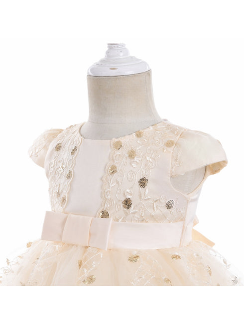 Baby Girls Champagne Sequin Embroidery Cape Sleeve Flower Girl Dress 6-24 Months - SophiasStyle.com