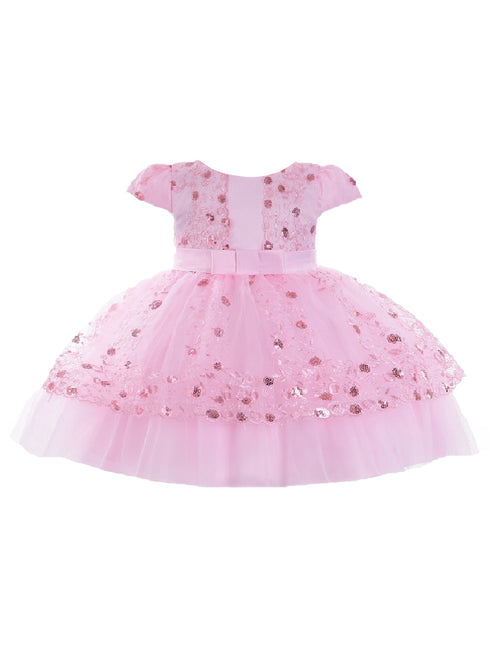 Little Girls Pink Sequin Embroidery Cape Sleeve Flower Girl Dress 2T-4T - SophiasStyle.com
