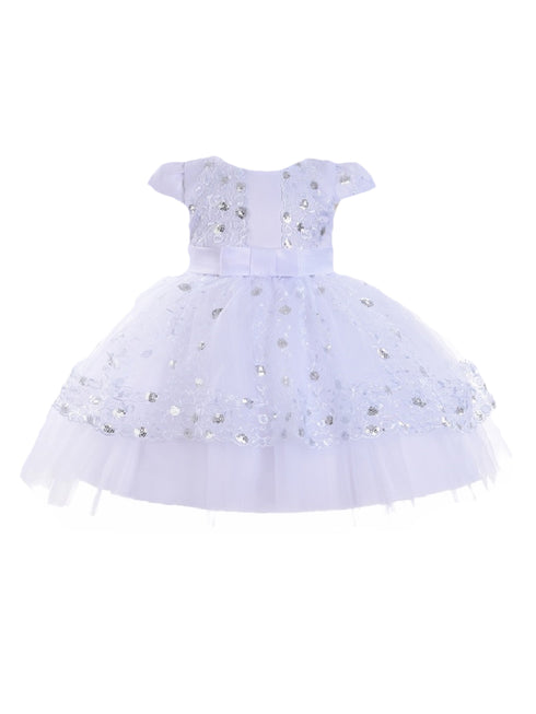 Baby Girls White Sequin Embroidery Cape Sleeve Flower Girl Dress 6-24 Months - SophiasStyle.com