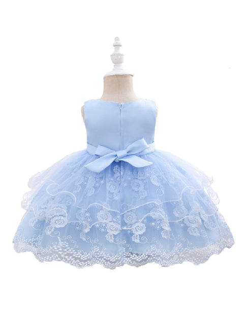 Baby Girls Sky Blue Floral Embroidery Tulle Overlay Flower Girl Dress 6-24 Months - SophiasStyle.com