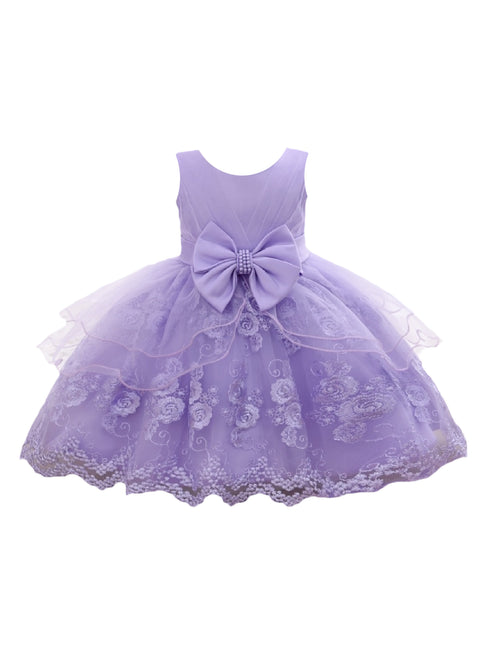 Baby Girls Lilac Floral Embroidery Tulle Overlay Flower Girl Dress 6-24 Months - SophiasStyle.com